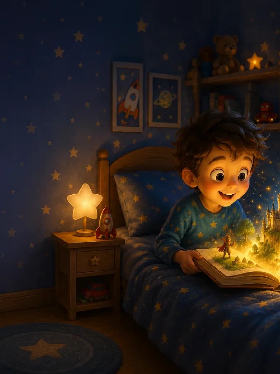 A child listening to a personalised bedtime story
