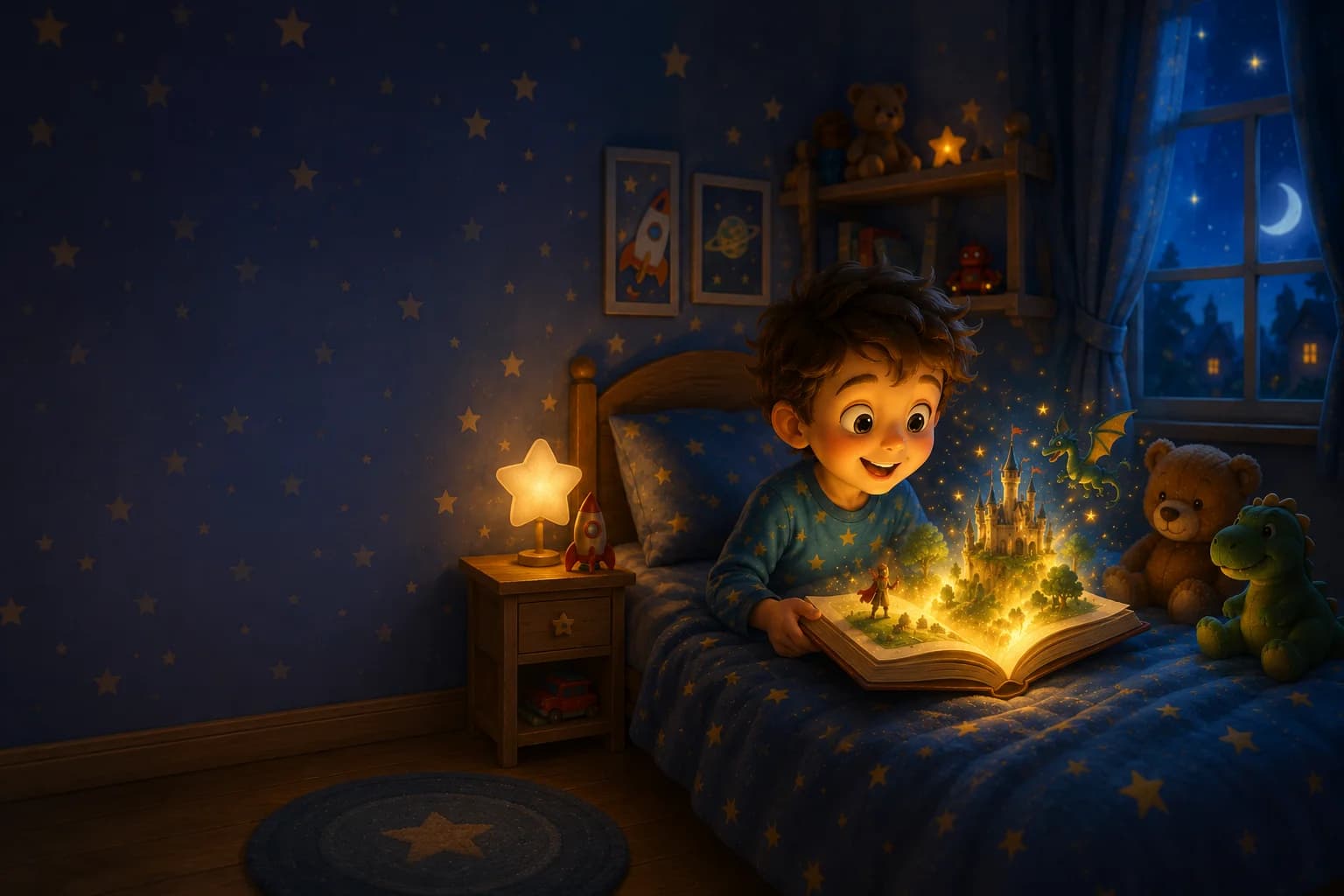 A child listening to a personalised bedtime story
